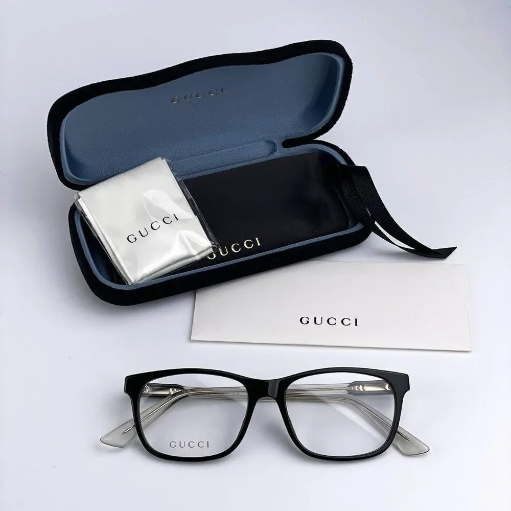 NEW GUCCI GG0490O 005 Black Transparent Square Men Eyeglasses